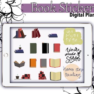 Reading stickers | Book clipart | Goodnotes stickers | Reading clipart
