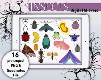 Insect Digital Sticker Set, Insects Clipart, For Scrapbooking, Ipad and Android Planning Apps