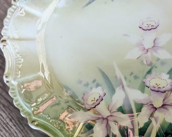 Vintage Floral Plate | Collectible Hand Painted | Porcelain Embossed Plate | Daffodil Flower Design | Victorian Style Dinnerware