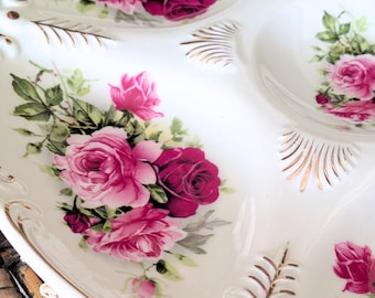 Limoges Porcelain Oyster Plate, Roses, Vintage Plate, Collectible