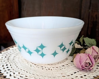 Vaso de vidrio opalino de mediados de siglo, 15 cm, diseño de estrella atómica turquesa, Federal Bowl