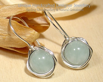 Aquamarine 925 Silver Earrings Sterling Silberne Ohrringe Handmade Jewellery 1123-2