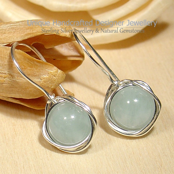 Aquamarine 925 Silver Earrings Sterling Silberne Ohrringe Handmade Jewellery 1123-2