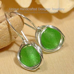 Meteorite Czech Glass Moldavite Like 925 Silver Earrings Silberne Ohrringe Handmade 0625-5