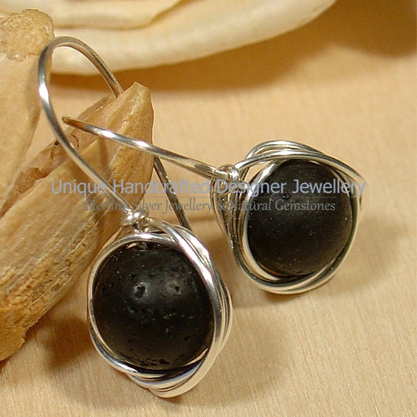 Volcanic Rock Sterling Silver 925 Boucles d’oreilles Vulkangestein Silberne Ohrringe Handmade Jewellery #0520-1