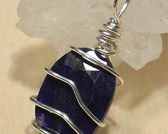 Colgante de zafiro azul de plata de ley 925 Saphir Silberanhänger joyería hecha a mano 0424-2