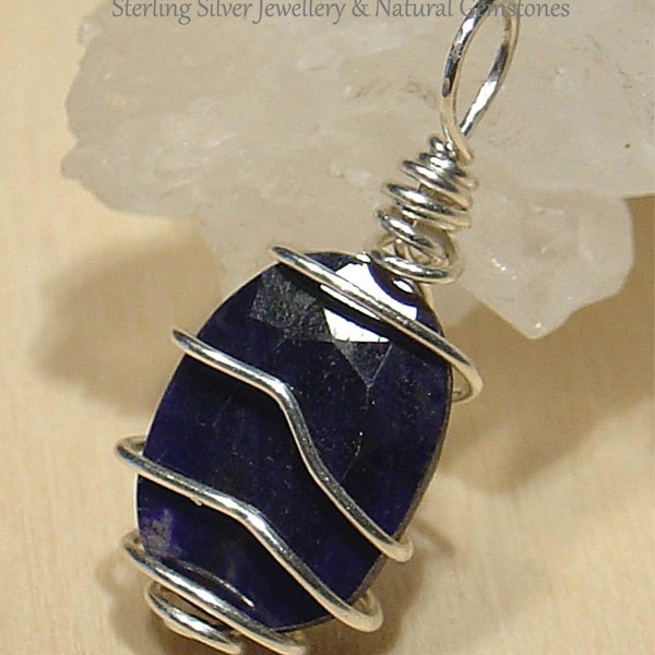 Blue Sapphire Sterling Silver 925 Pendant Saphir Silberanhänger Handmade Jewellery 0424-2