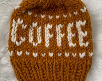 Coffee beanie, Coffee toque, Coffee hat, Coffee lovers accessories, Winter hat with pom, Winter hats