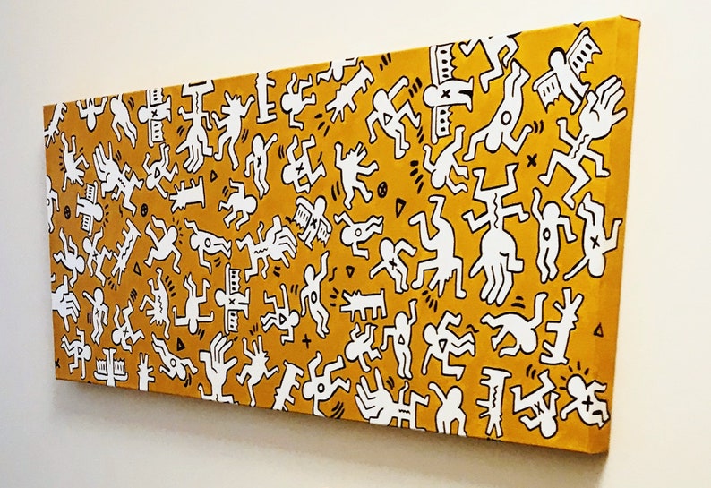Tribute to Keith Haring Colorblock Acrylic Painting