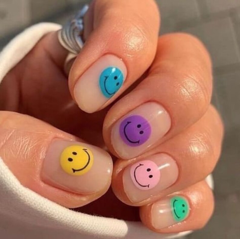 Smiley Face Nail Art Nail decal Etsy
