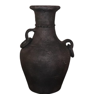 Handmade Painted Terracotta Vase – Rustic Boho Clay Pottery,  Weathered Farmhouse Urn
