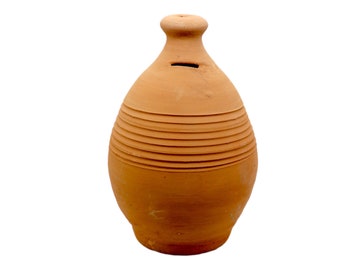 Handmade Terracotta Piggy Bank, Roman Clay Coin Bank, Must Break to Open