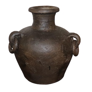 Handmade Painted Terracotta Vase – Rustic Boho Clay Pottery,  Weathered Farmhouse Urn