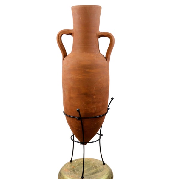 Handcrafted Terracotta Amphora with Drainage Hole, Decorative Terracotta Amphora, Handmade Traditional Vessel