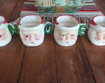 Vintage Set of 4 SANTA NOEL HANDLE Christmas Mug, Cup, Original Box, Set #3073, Winking