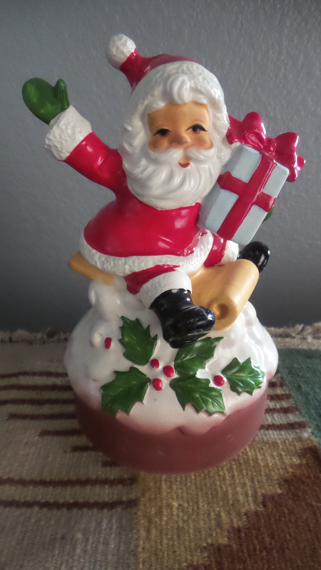 Vintage SANTA REVOLVING MUSICAL Figurine, Christmas, Rudolf the Red