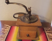 Antique WOOD Cast Iron COFFEE GRINDER Tabletop, Kitchen, Primitive, Farmhouse,Beans