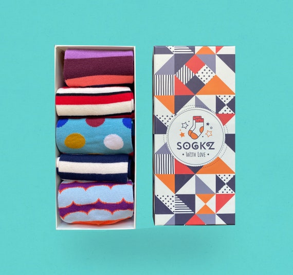 Set of 5 Abstract Stripes and Polka Dots Socks Socks Gift | Etsy