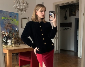 Black Crushed Velvet Blazer Jacket 