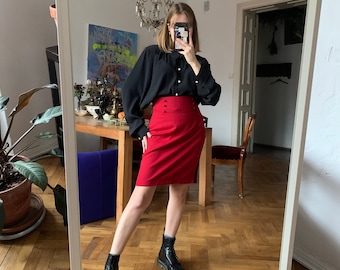 Vintage Red Pencil Midi Skirt