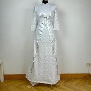 Vintage 70&#39;s White  Lace Bridal Dress, Wedding 60&#39;s Lace Long Dress