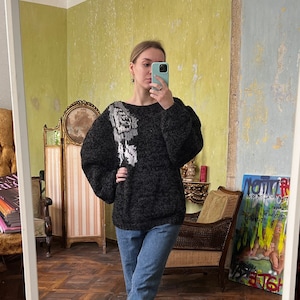 Vintage Grey Wool Long Sweater, Oversized Jumper