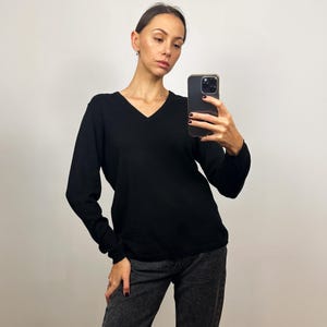 Vintage Black Cashmere Sweater, Black Silk Jumper