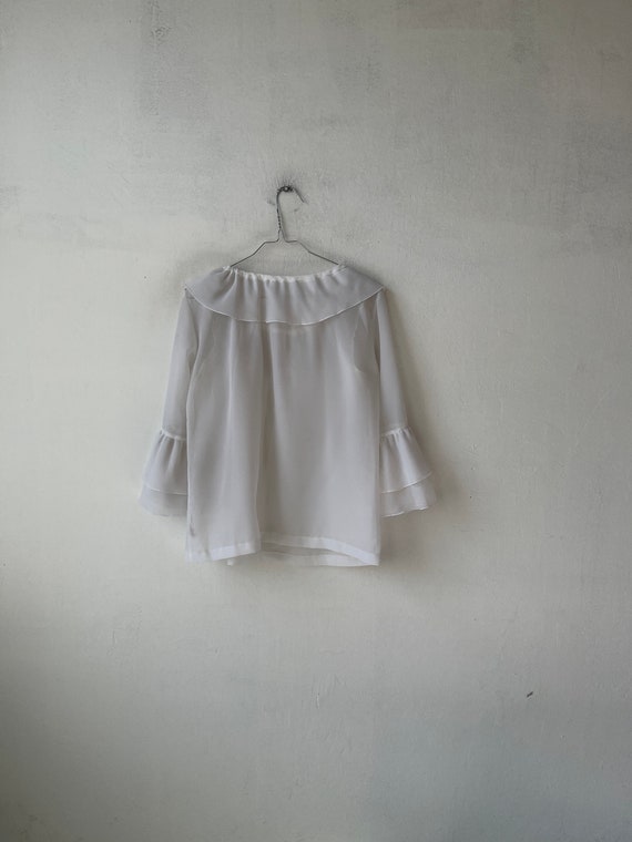 Long Ruffle Sleeve Sheer Layered Top - White main image 1
