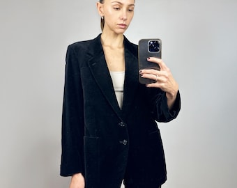 Blazer vintage de veludo preto, jaqueta de veludo preto