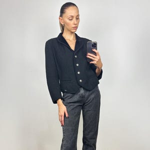 Vintage Black Wool  Elegant Blazer, Crop Women&#39;s Jacket