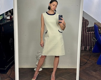 Vintage Cream White Midi Dress, Sleeveless Dress