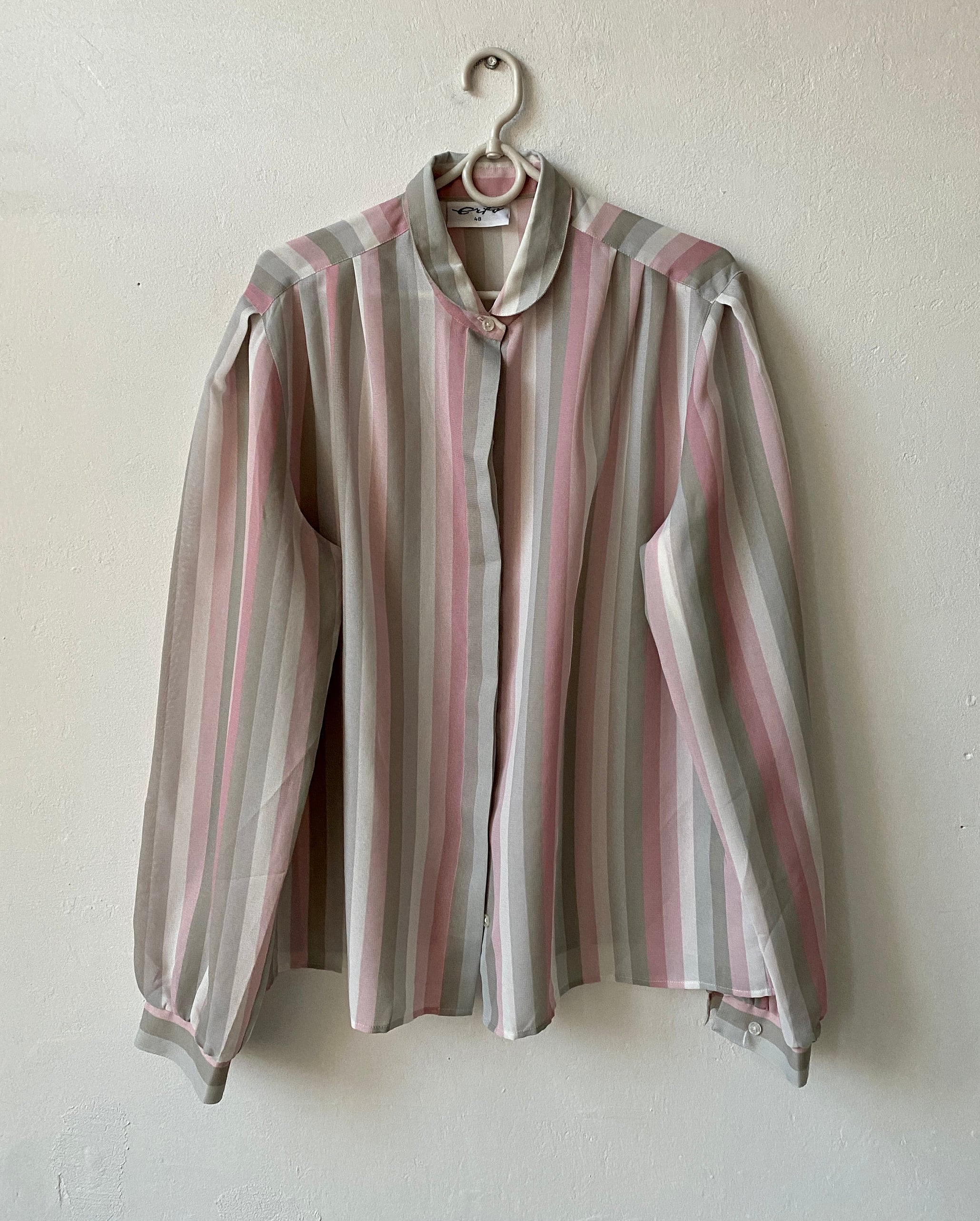 Vintage Grey Striped Blouse Pink Long Sleeve Shirt | Etsy