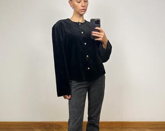 Blazer de veludo preto vintage, jaqueta de veludo preto