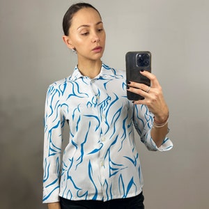 Vintage White Blouse, Long Sleeve Button Down Shirt