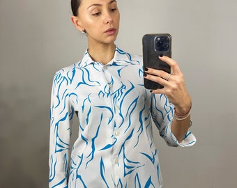 Vintage White Blouse, Long Sleeve Button Down Shirt