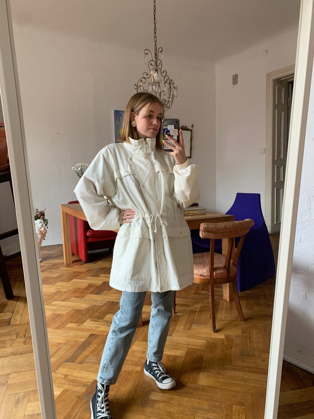 Vintage White Jacket, Long Puffer Jacket Etsy