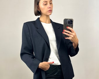 Vintage azul marino MARELLA lana elegante blazer, diseñador elegante chaqueta de mujer