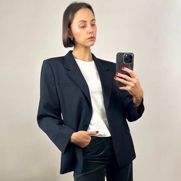 Blazer élégant en laine noire MARELLA vintage, veste de créateur élégante pour femmes