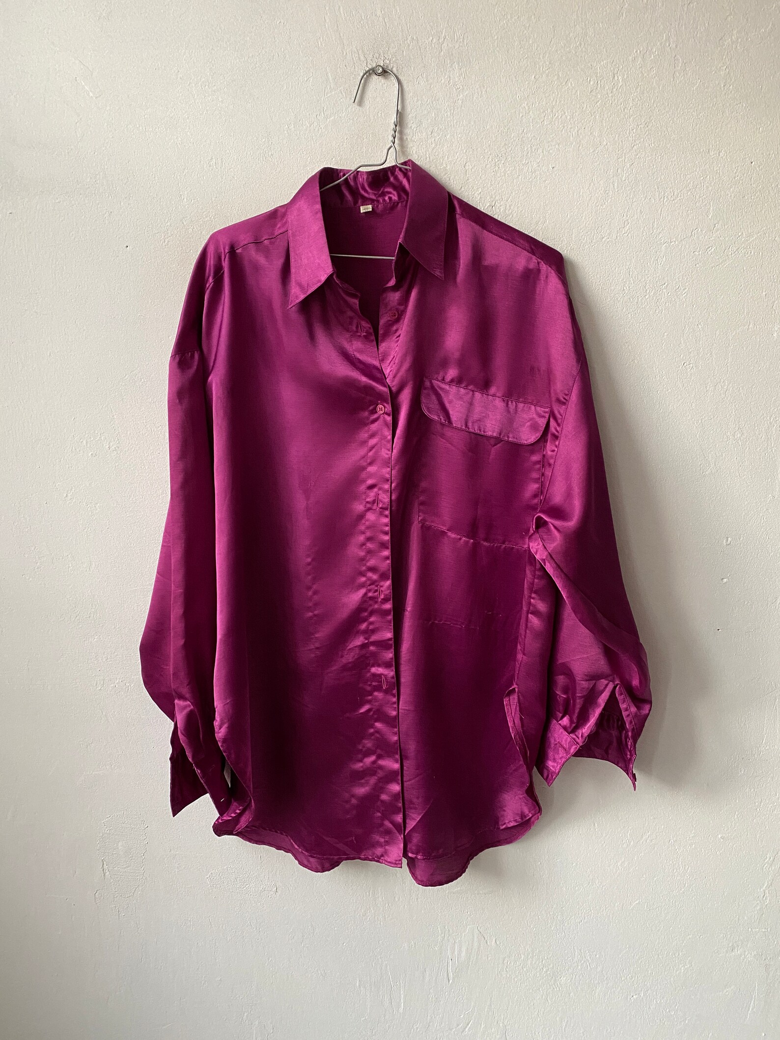 Vintage Pink Satin Blouse Purple Silky Shirt | Etsy