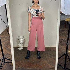 Vintage Short Sleeve Pink Floral Jumpsuit , Summer Jumpsuit