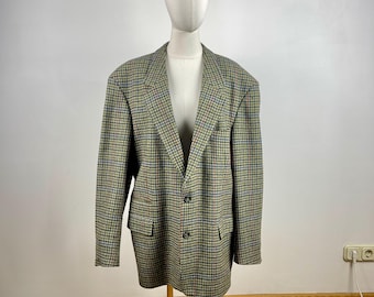 Blazer de lana a cuadros vintage para hombre, blazer extragrande para mujer
