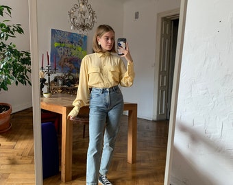 Vintage Yellow Bloluse,Long Sleeve Top