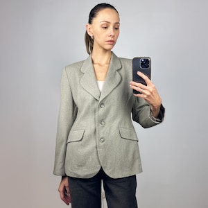 Vintage Beige Wool  Elegant Blazer, Classy Women&#39;s Jacket