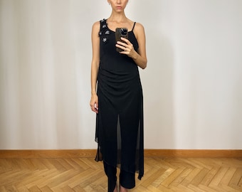 Mono negro vintage sin mangas, mono de verano