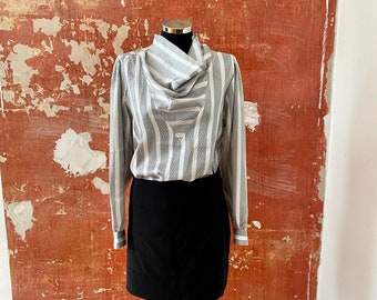 Vintage Grey blouse, white grey Long Sleeve Blouse