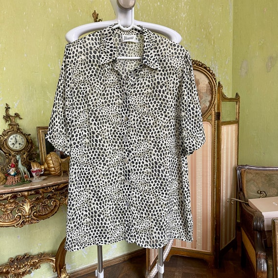 Vintage Animal Print Semi- Sheer Blouse, Short Sl… - image 9