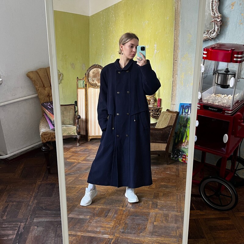 Long Patterned Coat in Navy
