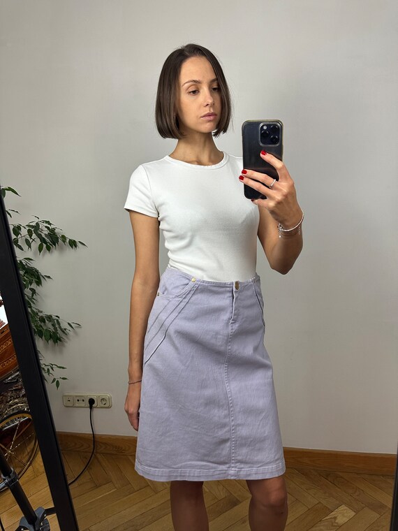 Vintage Lilac Denim CERRUTI Midi Skirt Lavender Designer Denim Mini Skirt Etsy UK