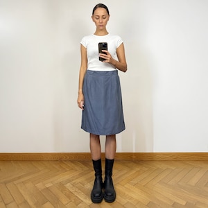 Vintage Grey Silk Midi Skirt, High Waist Silk Plus Size Skirt