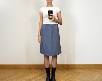 Vintage Grey Silk Midi Skirt, High Waist Silk Plus Size Skirt